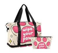 Wipe Your Paws Cartoon Cute Funny Pink Cat Claws Sports Tote Gym Bag Sports Duffel Bags with Adjustable Strap for Airplane Traveling 2 Pcs Set, wipe your paws Cartoon cute funny pink cat claws, One