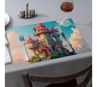 Wipeable Placemats Fantasy Castle In The Sky Dining Place Mats Placemats Modern Farmhouse Decor(6PCS)