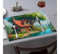 Wipeable Placemats Idyllic Cottage By The River Dining Place Mats Placemats Modern Farmhouse Decor(1PCS)