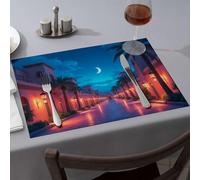 Wipeable Placemats Night Walk In The Palm-Lined Street Dining Place Mats Placemats Modern Farmhouse Decor(1PCS)
