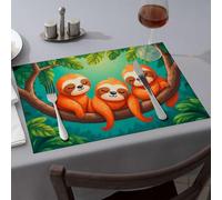 Wipeable Placemats Three Sleepy Sloths In The Jungle Dining Place Mats Placemats Modern Farmhouse Decor(4PCS)