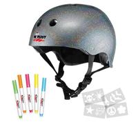 Wipeout Dry Erase Kids Bike Helmet, Create Your Own Design, Cycling Safety Head Protection, Silver Glitter, Ages 5+