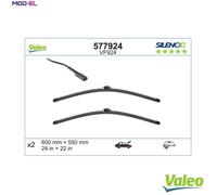 VALEO Silencio Wiper - VF924 - Kit of High Performance, Superior Road Visibility, Easy Installation Original Flat Blades 600mm/550mm - Front - Set of 2 Wiper Blades - 577924
