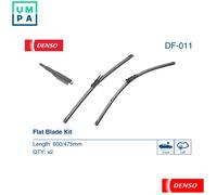 DENSO Flat Front Window Wiper Blade DF011-600/475mm - Premium All Season Replacement Wipers - Pinch tab Arm - LHD