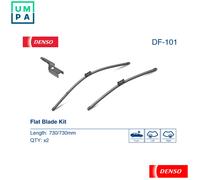 DENSO Flat Front Window Wiper Blade DF101-730/730mm - Premium All Season Replacement Wipers - Push Button Arm - LHD/RHD