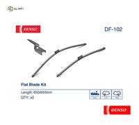DENSO Flat Front Window Wiper Blade DF102-650/650mm - Premium All Season Replacement Wipers - Push Button Arm - LHD/RHD