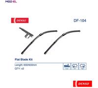 DENSO Flat Front Window Wiper Blade DF104-600/600mm - Premium All Season Replacement Wipers - Side lock Arm - LHD/RHD