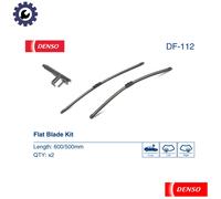 DENSO Flat Front Window Wiper Blade DF112-600/500mm - Premium All Season Replacement Wipers - Side lock Arm - LHD/RHD