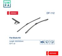 DENSO Flat Front Window Wiper Blade DF112-600/500mm - Premium All Season Replacement Wipers - Side lock Arm - LHD/RHD