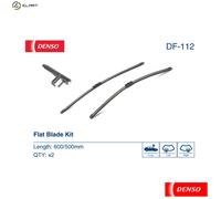 DENSO Flat Front Window Wiper Blade DF112-600/500mm - Premium All Season Replacement Wipers - Side lock Arm - LHD/RHD