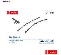 DENSO Flat Front Window Wiper Blade DF112-600/500mm - Premium All Season Replacement Wipers - Side lock Arm - LHD/RHD