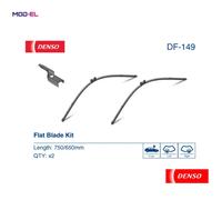 DENSO Flat Front Window Wiper Blade DF149-750/650mm - Premium All Season Replacement Wipers - Push Button Arm - LHD/RHD