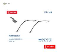 DENSO Flat Front Window Wiper Blade DF149-750/650mm - Premium All Season Replacement Wipers - Push Button Arm - LHD/RHD