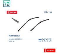 DENSO Flat Front Window Wiper Blade DF151-700/700mm - Premium All Season Replacement Wipers - Pinch tab Arm - LHD/RHD