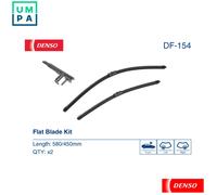 DENSO Flat Front Window Wiper Blade DF154-575/450mm - Premium All Season Replacement Wipers - Side lock Arm - LHD/RHD