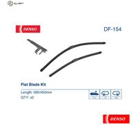 DENSO Flat Front Window Wiper Blade DF154-575/450mm - Premium All Season Replacement Wipers - Side lock Arm - LHD/RHD