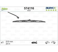 VALEO Silencio Wiper - V51 - All-Seasons Durable and Resistant Windshield Conventional Wiper Blade 510mm - 1 Wiper Blade - 574116