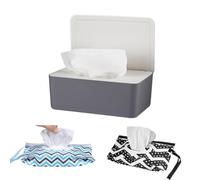 Wipes Dispenser with 2Pcs Portable Refillable Wipe Holder,Reusable Large Wipe Holder Box Flushable Wipes Case Bathroom Wipes Container for Pet Nursery Kitchen Office Counter(Grey-White)