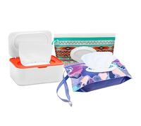 Wipes Dispenser with 2Pcs Portable Refillable Wipe Holder,Reusable Large Wipe Holder Box Flushable Wipes Case Bathroom Wipes Container for Pet Nursery Kitchen Office Counter(White-Orange)