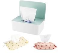Wipes Dispenser with 2Pcs Portable Refillable Wipe Holder,Reusable Large Wipe Holder Box Flushable Wipes Case Bathroom Wipes Container for Pet Nursery Kitchen Office Counter(White-Green)