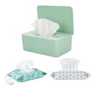 Wipes Dispenser with 2Pcs Portable Refillable Wipe Holder,Reusable Large Wipe Holder Box Flushable Wipes Case Bathroom Wipes Container for Pet Nursery Kitchen Office Counter(Green)