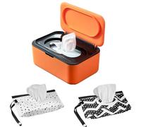Wipes Dispenser with 2Pcs Portable Refillable Wipe Holder,Reusable Large Wipe Holder Box Flushable Wipes Case Bathroom Wipes Container for Pet Nursery Kitchen Office Counter(Orange-Black)