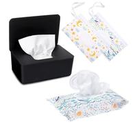 Wipes Dispenser with 2Pcs Portable Refillable Wipe Holder,Reusable Large Wipe Holder Box Flushable Wipes Case Bathroom Wipes Container for Pet Nursery Kitchen Office Counter(Black)