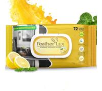 Wipes Premium Kitchen 72 Pack, Lemon Scent - Extra Strong Biodegradable Multi-Surface Cleaning Wipes Remove Grease Grime & Bacteria with Eco-Friendly Plastic-Free Formula by Feather Lux