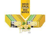 Wipes Premium Kitchen - Pack of 12x72 Lemon Scented, Extra Strong & Powerful Cleaning, Eco-Friendly Antibacterial, Biodegradable and Plastic-Free (864 Sheets)