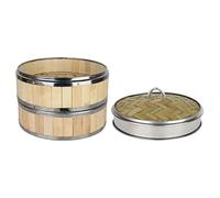 WIPPWER Steamer Basket 2 Tier Chinese Food Steamer with Lid Asian Traditional Dumpling Steaming Rack Cookware for Cooking Vegetables Meat Fish Rice Dim Sum Buns 17.8cm(17.8X17.8X7CM)