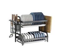 WIQUYBML 2-Tier Metal Dish Rack with Drainboard SinkRemovable Cutlery Basket Kitchen Utensil Holder Space-Saving Drying for Plates and