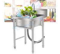 WIQUYBML 304 Stainless Steel Commercial Kitchen Sinks - Single Bowl Rectangular Sink Hygienic Robust for Outdoor Indoor Garage Kitchen（50cm/60cm）