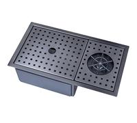 WIQUYBML Bar Small sink, home integrated kitchen practice with Glass Rinser, Black Stainless Steel Single Bowl Small sink, home integrated kitchen practice, with High Pressure Cup Rinser, Drip Cover,