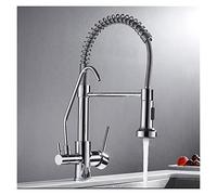 WIQUYBML Bathroom Sink Faucet Nickel Spring Pull Down Kitchen Dual Spouts 360 Swivel Handheld Shower Mixer Crane Hot Cold 2 Outlet Taps Wide Waterfall Flow & Layer Fil, a