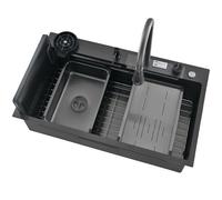 WIQUYBML Black Double Bowl Stainless Steel Kitchen Sink Workstation Multi-function Waterfall Countertop/Drop-in/Undermount(81 * 50)