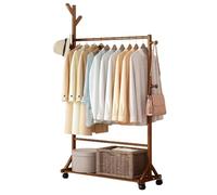 WIQUYBML Clothes Rack for Bedroom,Coat Rack with Wheels,Free Standing Garment Hanging Rails,3 in 1 Wooden Coat Stand,Bamboo Clothes Rails for Bedroom,Garment Rack for Entryway,Bedroom