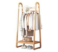 WIQUYBML Double Coat Rack, Freestanding Garment Rack, with 2 Hanging Rod and 3 Hooks Hall Tree, Coat Stand Rack 60 x 39 x 160 cm, Bamboo Clothes Rails for Entryway Bedroom Living Room (Wood Color)