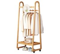 WIQUYBML Double Coat Rack, Freestanding Garment Rack, with 2 Hanging Rod and 3 Hooks Hall Tree, Coat Stand Rack 50 x 39 x 165 cm, Bamboo Clothes Rails for Entryway Bedroom Living Room (Wood Color)