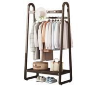 WIQUYBML Double Coat Rack, Freestanding Garment Rack, with 2 Hanging Rod and 4 Hooks Hall Tree, Coat Stand Rack 80 x 39 x 160 cm, Bamboo Clothes Rails for Entryway Bedroom Living Room (Brown)