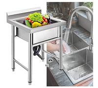 WIQUYBML Free Standing Sink Commercial Sink, Stainless Steel Kitchen Adjustable Bullet Feet, Deep Oversized Compartment for Laundry, Garage, 304 (50cm/60cm)