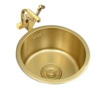 WIQUYBML Gold Stainless Steel Kitchen Sink 36cm - Round Undermount Single Bowl Drop-In Compact Design with Waste & Overflow Perfect for Small Kitchens& Stylish.