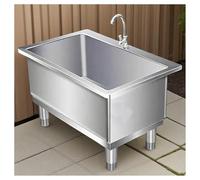 WIQUYBML Home Sink Rectangular Adjustable Feet 304 Stainless Steel Sinks Deepened Basin H19.7 X-Guide Line 1-Piece Construction, Small Radius Corner Design Reinforced Crossbeam(23.6x19.7x19.7)