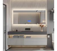 WIQUYBML Illuminated Bathroom Mirror 140x60cm, Rectangular, Anti-Fog, Touch Switch, 3 Adjustable Light Colors, Wall-Mounted Vanity Mirror, Modern LED Lighted