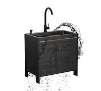 WIQUYBML Kitchen Sink Catering Stainless Steel Freestanding Black with Drainer Unit and Cold and Hot Water Pipe Faucet and Storage Shelves for Laundry Garage Indoor Outdoor. (Size : 31.4X17.7X31.4IN