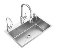 WIQUYBML Kitchen Sink Inset Stainless Steel Square Single Deep Bowl Sinkm Essential with Pull-Out Tap, Undermount or Topmount for Utility Rooms Kitchens Bar (80x45cm)