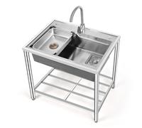 WIQUYBML Kitchen Sink Stainless Steel Freestanding,Freestanding Camping Single Bowls,Outdoor Utilitys,with Cold and Hot Water Pipe Faucet,for Outdoor Indoor,Garage Laundry Utility Room.