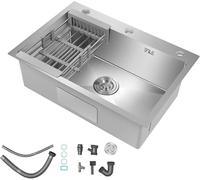 WIQUYBML Kitchen Sink, Stainless Steel Undermount/Inset, Rectangular Bowl, Drainer and Sewer Pipes, Ideal for Laundry Rooms, Basements, Terraces Bars, 45x66cm
