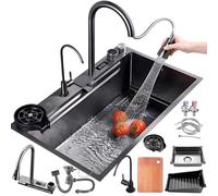 WIQUYBML Kitchen Sink, With Rainbow Waterfall Type Faucet Bar Prep Stainless Steel Farmhouse Workstation Drop-In Or Undermount Installation (Size : 80x46cm)
