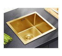 WIQUYBML Mini Gold Kitchen Bar Sink With Drain Pipe, Essential Sink, Stainless Steel Wet Prep Square RV Utility Single Bowl Workstation For Drop In(45x45x21cm)