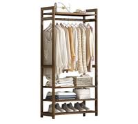 WIQUYBML Multifunctional Wall Wood Closet Shelf with Hanging Rod,Walk in Wardrobe Garment Rack with Shelves,Bamboo Coat Rack with Storage Rack,Open Wardrobe Closet,Bamboo Clothes Rail